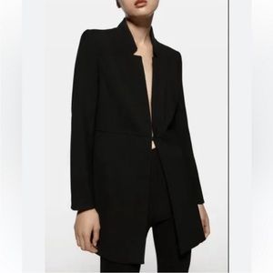 Zara Notched Lapel Black Long Blazer Coat Jacket Size M Blogger Favorite